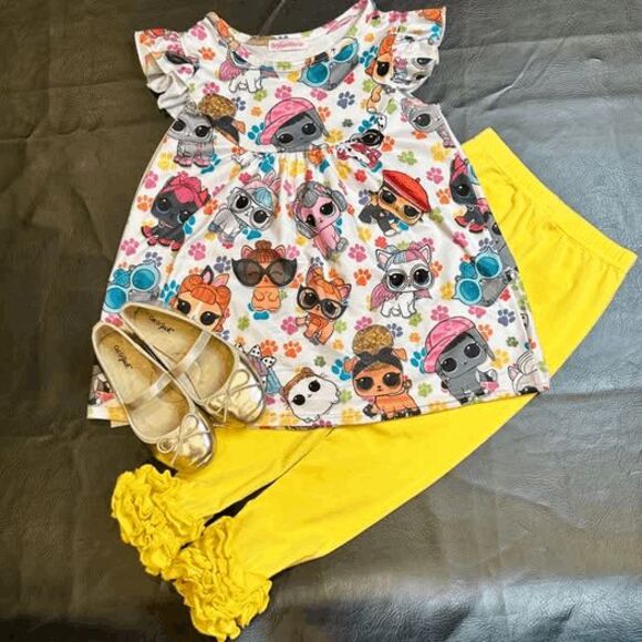 GIRLS Brylin Marie LOL Dolls Top, Ruffle Leggings Outfit 4/5T & Gold Flats SZ 9 - Picture 1 of 2